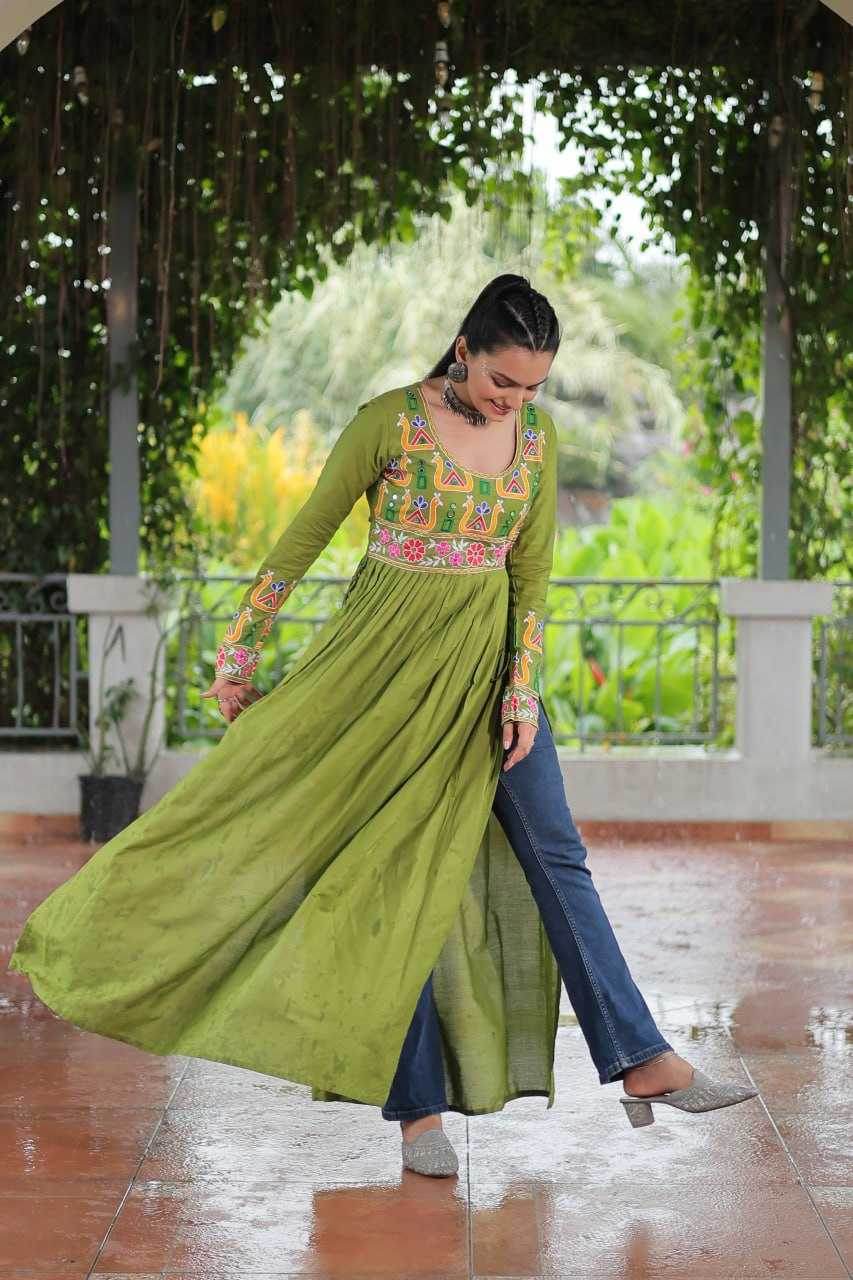 Reyon Cotton Long Embroidered Navratri Kurti - MYLUXURY LANE ENTERPRISE